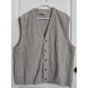 Vintage Eddie Bauer Men's Cotton Knit Sweater Vest Button-Up Size L 90s Grandpa